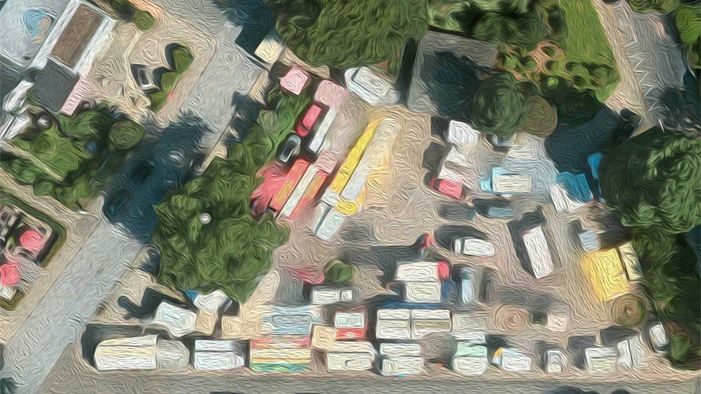 Stilisiertes Luftbild des Wochenmarkts Blankenese
